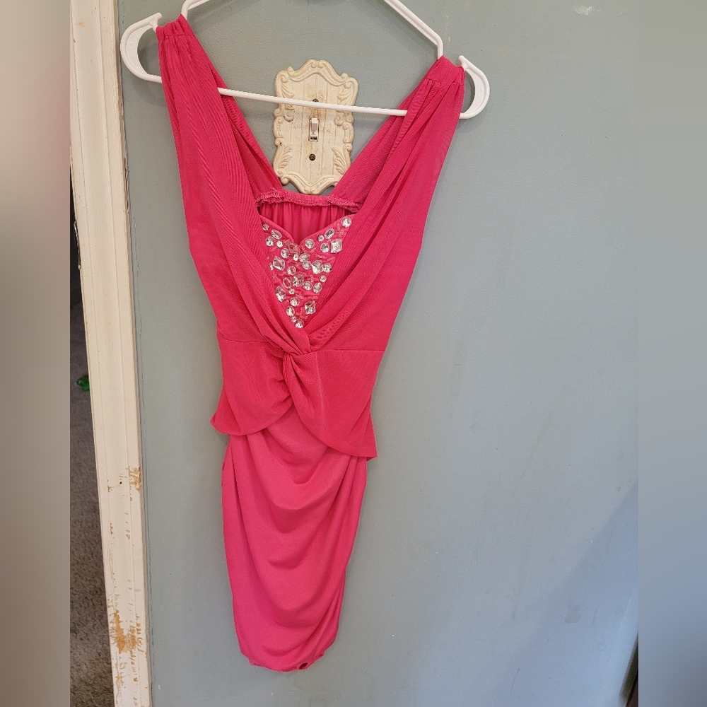 Pink rhinestone silk dress
